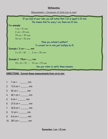 Converting Units - cm to mm