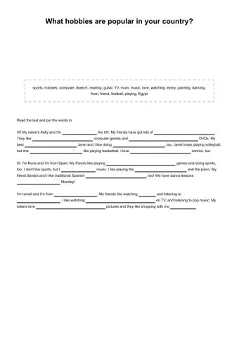 Family and Friends 3 unit 2 - gapped text