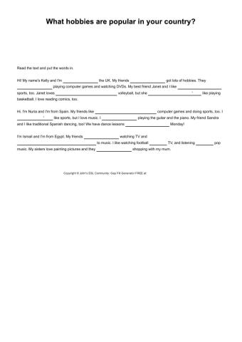 Family and Friends 3 unit 2 - cloze text