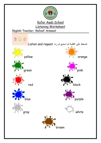 Listening color worksheet