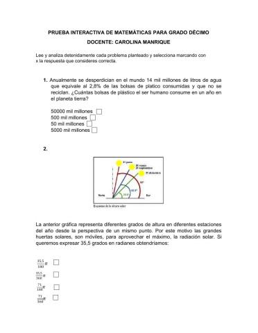 Prueba interactiva de matemàticas para grado 10°