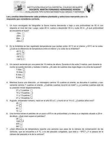 Prueba interactiva de matemàticas para grado 7°