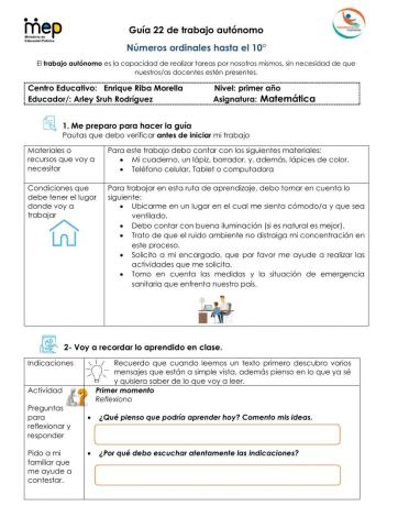 Números ordinales hasta el 10°