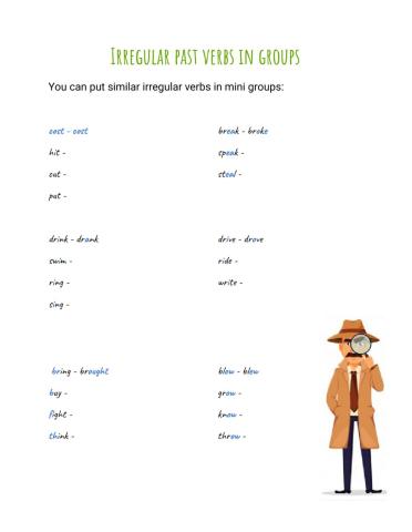 Irregular past verbs in groups