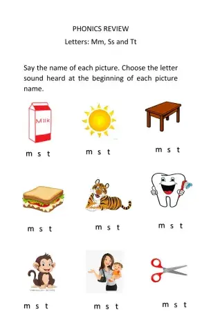 Phonics: Letters Mm,Ss, Tt