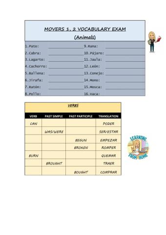 Vocabulary movers animals and verbs1