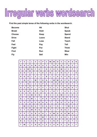 Irregular verbs wordsearch
