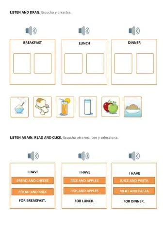 TAREA 2º inglés . Semana 19 de octubre I HAVE (FOOD AND DRINKS) FOR BREAKFAST-LUNCH-DINNER