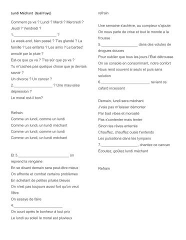 Chanson:  lundi méchant