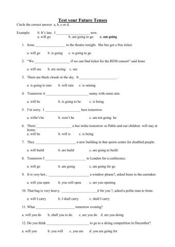 Future tenses multiple choice test