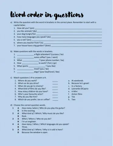 Word order in questions