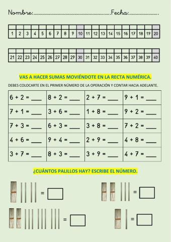 Actividades en la recta numérica hasta el 40