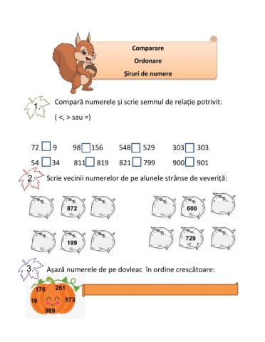 Compararea și ordonarea numerelor de la 0 la 1000