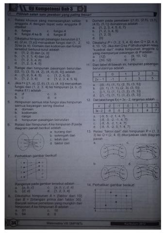 Kuis relasi dan fungsi kelas 8