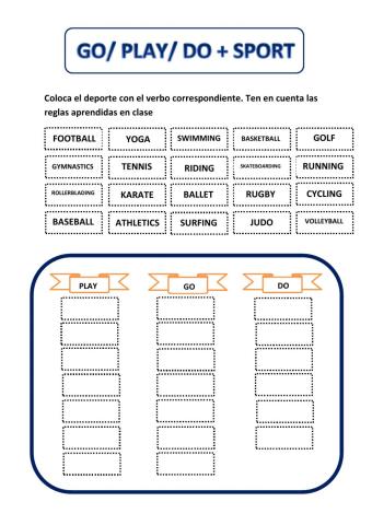 4rd - Play, go or do + sport (matching alphabetically)
