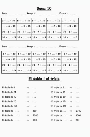Càlcul mental - Suma de 10