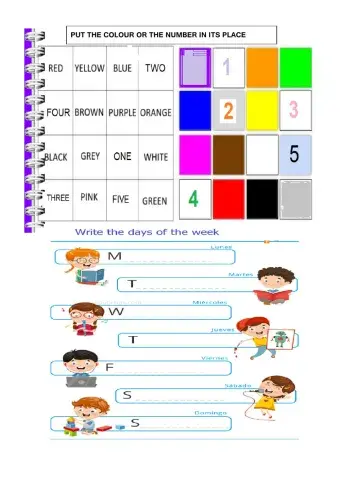 Colours numbers days of the week