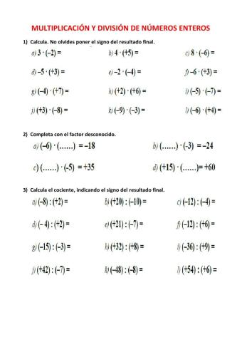 Multiplicación y división de enteros