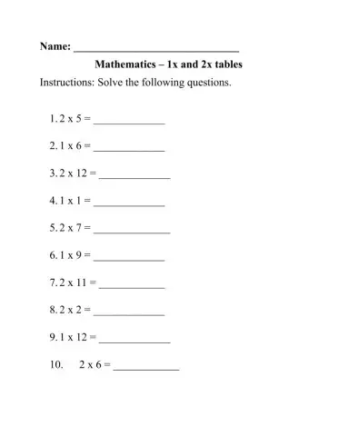 1x and 2x tables