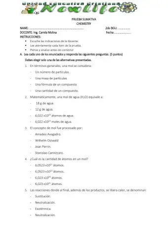 Prueba de unidad - química 2do