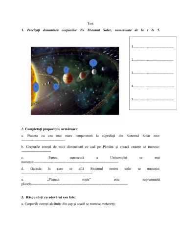 Fișă Pământul o entitate a Universului