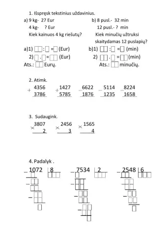 Uždaviniai sprendžaiami per vienetą.Veiksmai iki 10000.