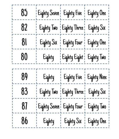 Number from 82 to 90