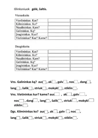 Linksniavimas. Daiktavardžiai.