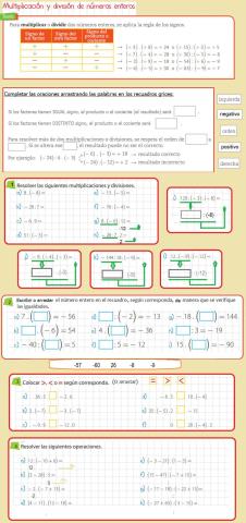 Multiplicación y división de números enteros.