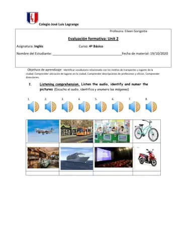 Formative evaluation uni 2 4th grade