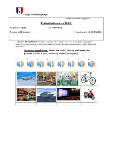 Formative evaluation uni 2 4th grade