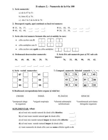 NUMERELE DE LA 0 LA 100