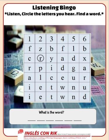 Listening bingo -the alphabet-