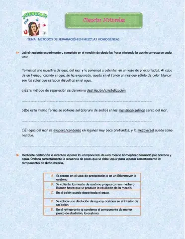 Métodos de separación de mezclas homogéneas