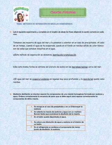 Métodos de separación de mezclas homogéneas