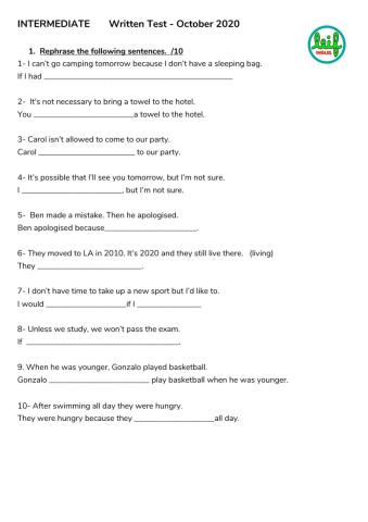 Online lesson 29 - Written Test October