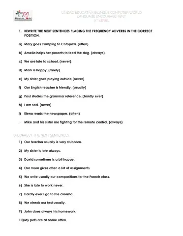 Frequency adverbs in simple present