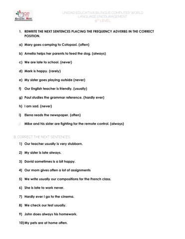 Frequency adverbs in simple present