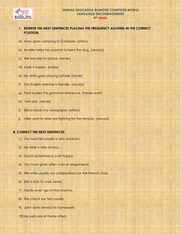 Frequency adverbs in simple present
