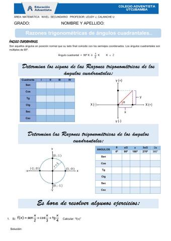 Razones trigonométricas de ángulos cuadrantales