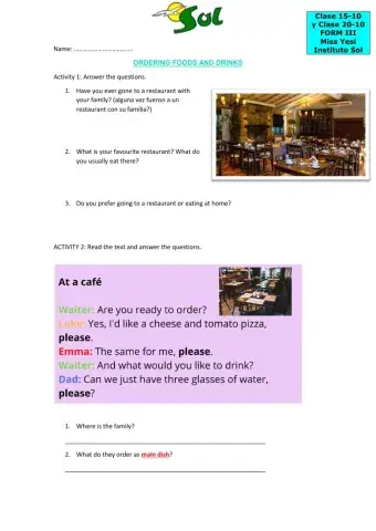 Ordering foods and drinks