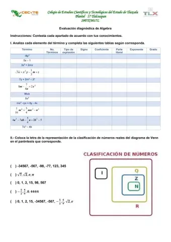 Evaluación de conocimiento Algebra
