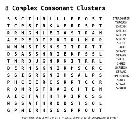 8 Complex Consonant Clusters Wordsearch
