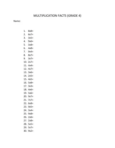 Multiplication Facts