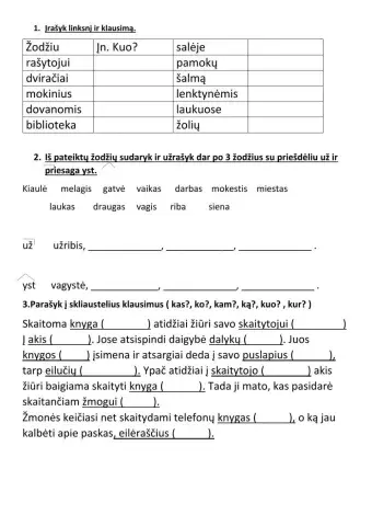 Daiktavardžių linksniai, klausimai.