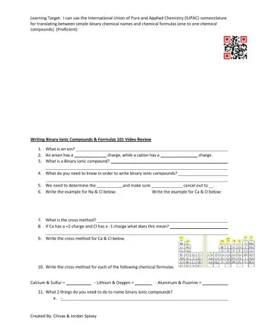 Writing Ionic Compounds & Formulas 101 Video Notes