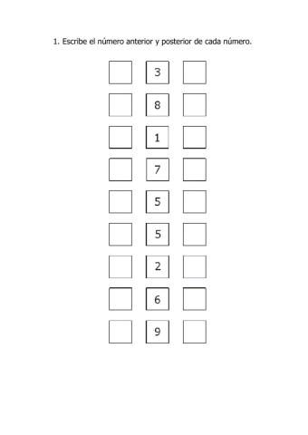 Numero anterior y posterior 1-10