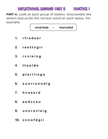 Inflectional Endings Part B Practice 1