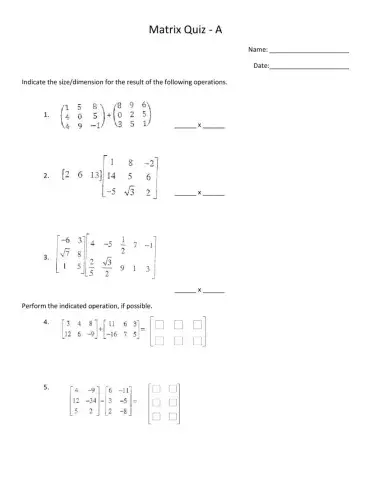 Basic Matrix Operations Quiz