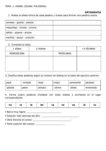 Sílaba. verbo. polisemia